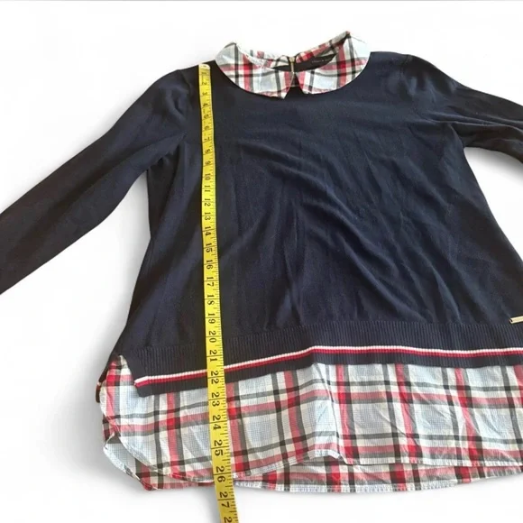 Tommy Hilfiger Navy Plaid Layered-look Sweater Size XL - Picture 5 of 7
